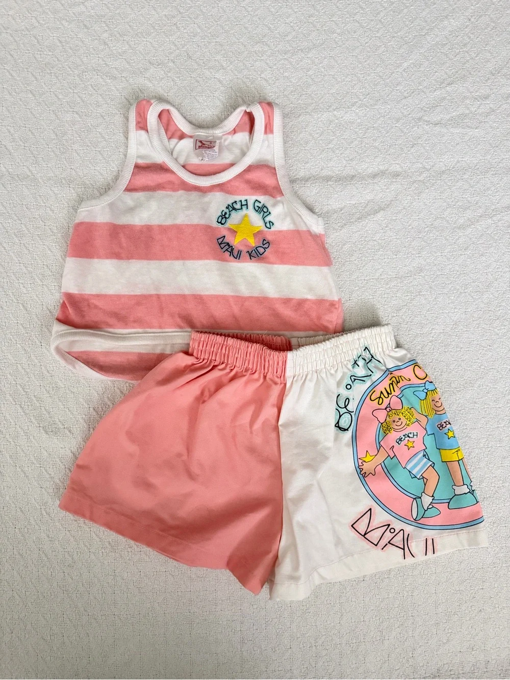 Buster Brown Vintage Pink and White Striped  Graphic Tank and Short Set